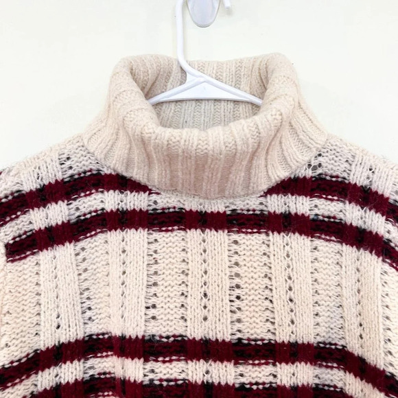 ALC Cream Red Striped Wool Mohair Blend Balloon Sleeve Turtleneck Sweater XS - Picture 3 of 8